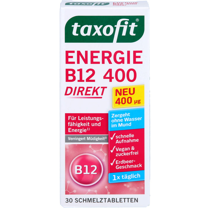 Taxofit Energie B12 400 direkt Schmelztabletten für Leistungsfähigkeit und Energie, 30 St. Schmelztabletten