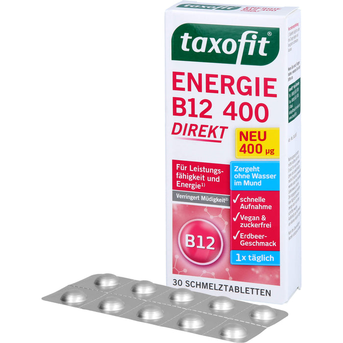Taxofit Energie B12 400 direkt Schmelztabletten für Leistungsfähigkeit und Energie, 30 St. Schmelztabletten