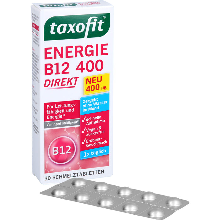 Taxofit Energie B12 400 direkt Schmelztabletten für Leistungsfähigkeit und Energie, 30 St. Schmelztabletten