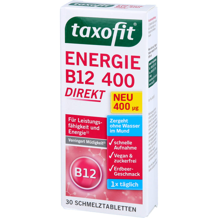 Taxofit Energie B12 400 direkt Schmelztabletten für Leistungsfähigkeit und Energie, 30 St. Schmelztabletten