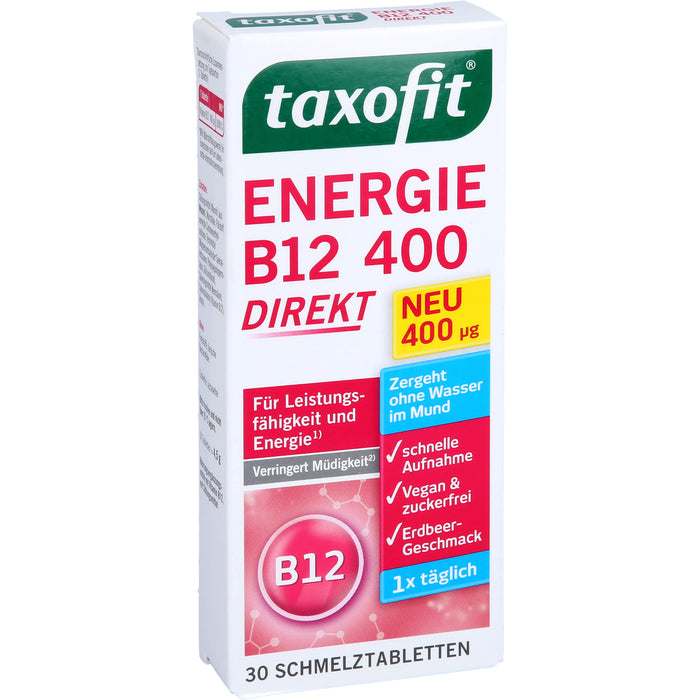 Taxofit Energie B12 400 direkt Schmelztabletten für Leistungsfähigkeit und Energie, 30 St. Schmelztabletten