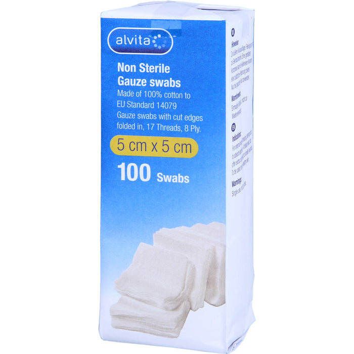 Alvita unsterile Mullkompressen 5 cm x 5 cm, 100 St. Kompressen