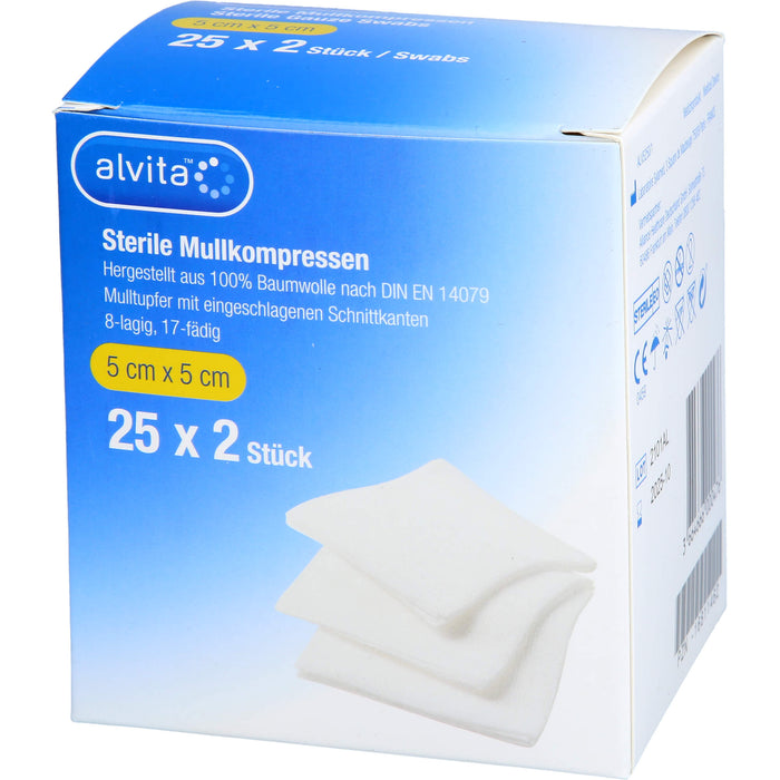 Alvita sterile Mullkompressen 5 cm x 5 cm, 50 St. Kompressen