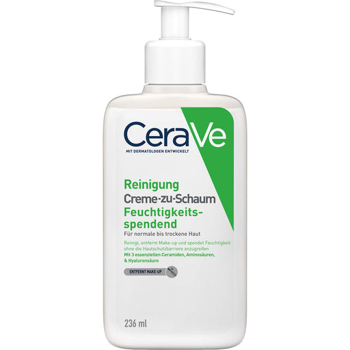 CeraVe Creme-zu-Schaum feuchtigkeitsspendende Reinigung für normale bis trockene Haut, 236 ml Creme