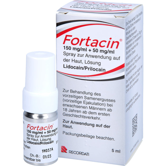 Fortacin 150 mg/ml Lidocain 50 mg/ml Prilocain Spray zur Behandlung von vorzeitigem Samenerguss bei erwachsenen Männern, 5 ml Lösung