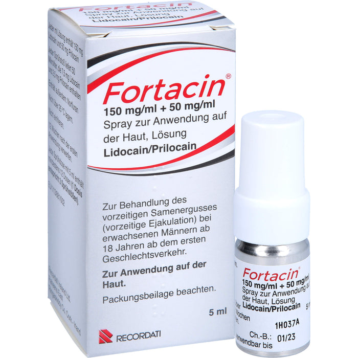 Fortacin 150 mg/ml Lidocain 50 mg/ml Prilocain Spray zur Behandlung von vorzeitigem Samenerguss bei erwachsenen Männern, 5 ml Lösung