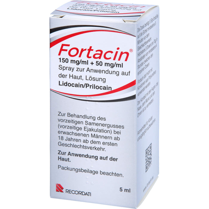 Fortacin 150 mg/ml Lidocain 50 mg/ml Prilocain Spray zur Behandlung von vorzeitigem Samenerguss bei erwachsenen Männern, 5 ml Lösung