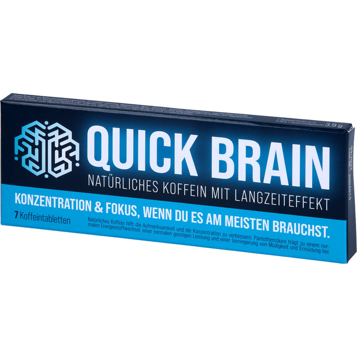 Quick Brain - natürliche Koffeintabletten für Fokus und Konzentration, mit Langzeiteffekt - mit 80 mg Koffein (u.a. aus Mate, Guarana) und Magnesium, 7 St. Tabletten