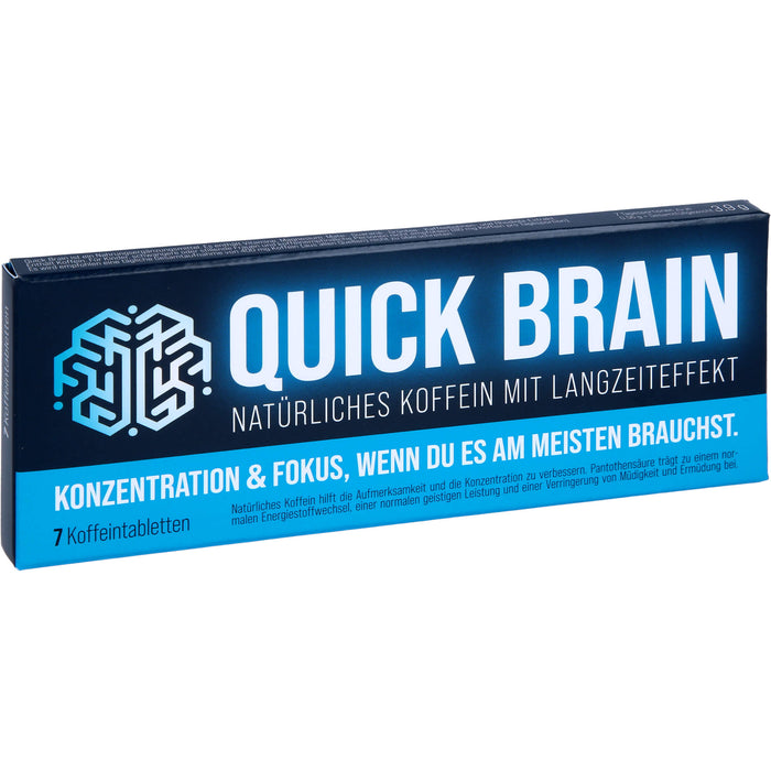 Quick Brain - natürliche Koffeintabletten für Fokus und Konzentration, mit Langzeiteffekt - mit 80 mg Koffein (u.a. aus Mate, Guarana) und Magnesium, 7 St. Tabletten