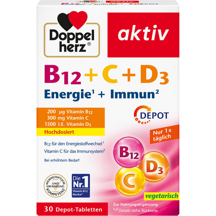 Doppelherz B12 + C + D3 Depot aktiv Tabletten, 30 St. Tabletten