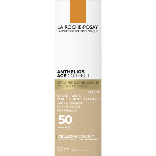 La Roche-Posay Anthelios Age Correct getönte Creme LSF 50 mildert Falten und beugt Pigmentflecken vor, 50 ml Creme