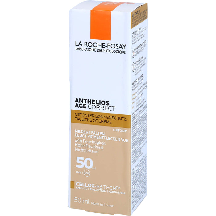 La Roche-Posay Anthelios Age Correct getönte Creme LSF 50 mildert Falten und beugt Pigmentflecken vor, 50 ml Creme