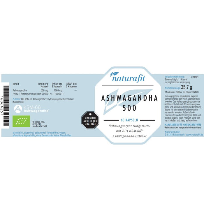 Naturafit Ashwagandha 500 mg Kapseln, 60 St. Kapseln