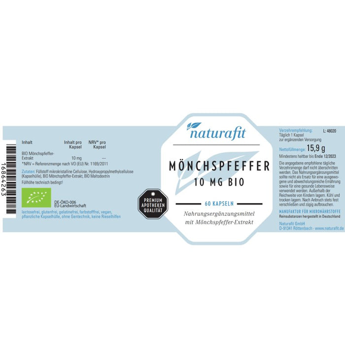 naturafit Mönchspfeffer 10 mg Bio, 60 St. Kapseln