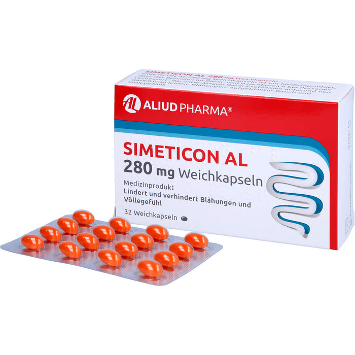 Simeticon AL 280 mg Weichkapseln bei Blähungen, 32 St. Kapseln