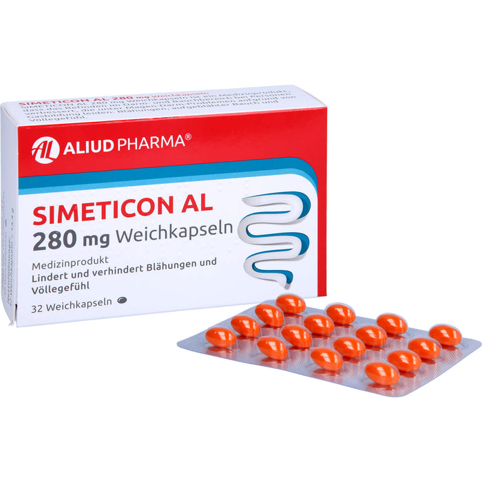Simeticon AL 280 mg Weichkapseln bei Blähungen, 32 St. Kapseln