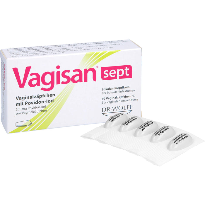 Vagisan sept Vaginalzäpfchen mit Povidon-Iod bei Scheideninfektionen, 10 St. Zäpfchen