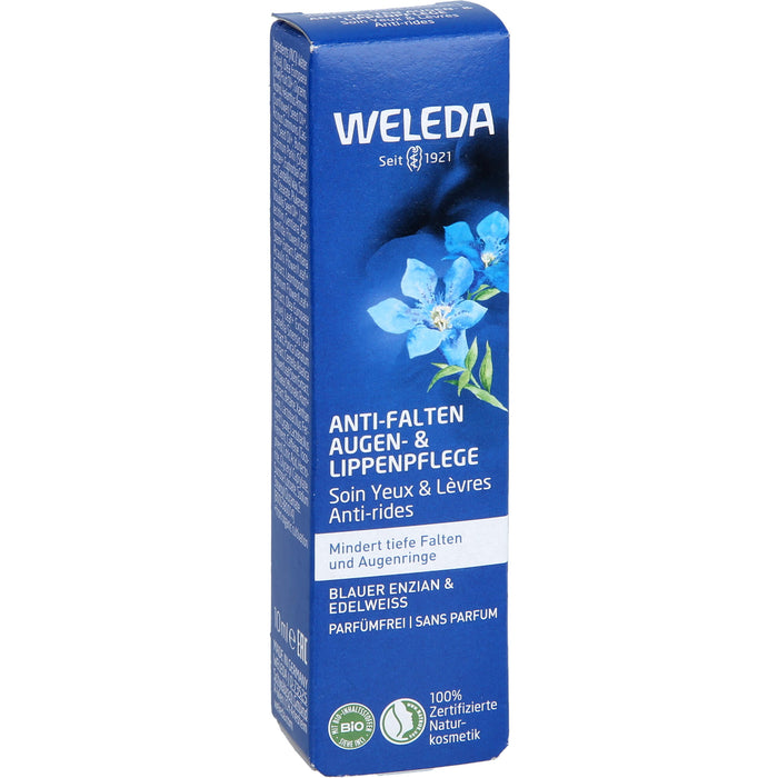 WELEDA Anti-Falten Augen- & Lippenpflege Blauer Enzian & Edelweiss mindert tiefe Falten & Augenringe, 10 ml Creme