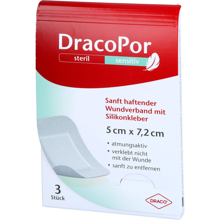 DracoPor sensitiv 5x7,2cm steril mit Silikonkleber, 3 St VER