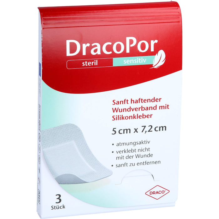 DracoPor sensitiv 5x7,2cm steril mit Silikonkleber, 3 St VER