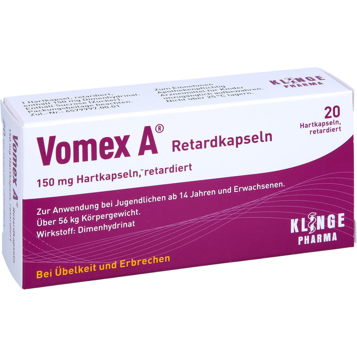 Vomex A  Retardkapseln 150 mg Hartkapsel, retardiert, 20 St. Kapseln