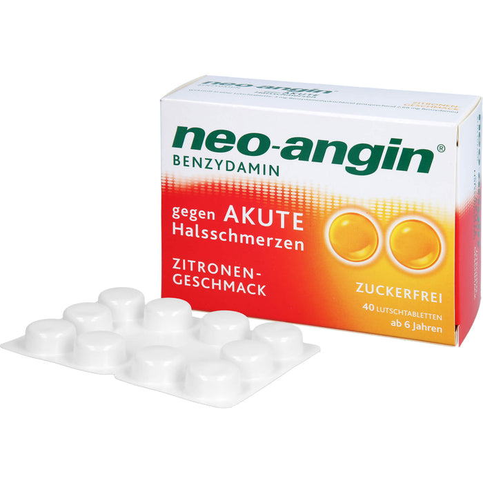 Neo-Angin mit Benzydamin gegen akute Halsschmerzen mit Zitronengeschmack Lutschtabletten, 40 St. Tabletten