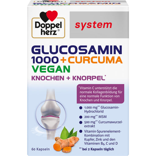 Doppelherz system Glucosamin 1000 + Curcuma Vegan Kapseln für Knochen und Knorpel, 60 St. Kapseln