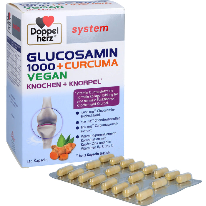 Doppelherz system Glucosamin 1000 + Curcuma vegan Kapseln für Knochen und Knorpel, 120 St. Kapseln