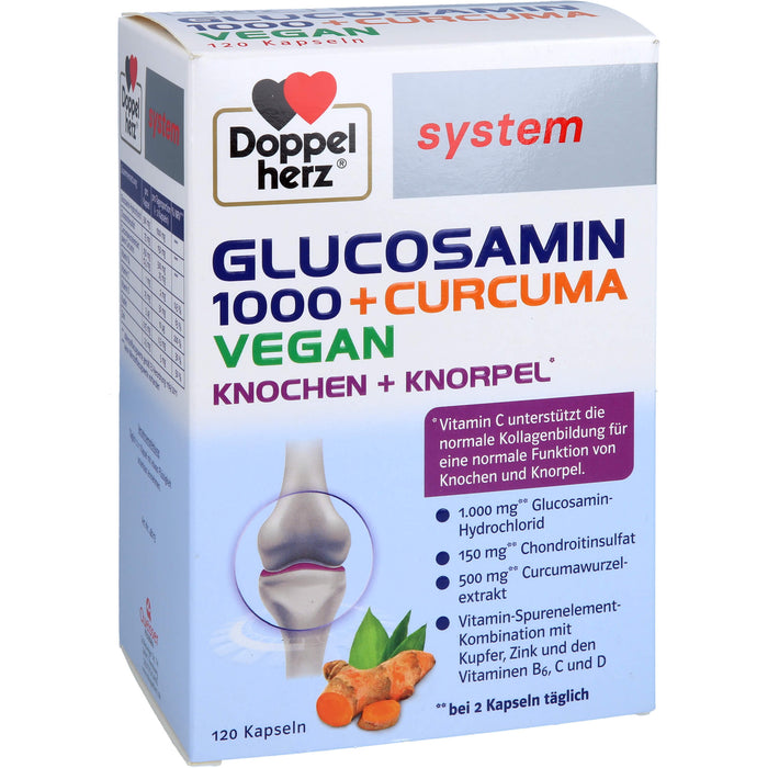 Doppelherz system Glucosamin 1000 + Curcuma vegan Kapseln für Knochen und Knorpel, 120 St. Kapseln