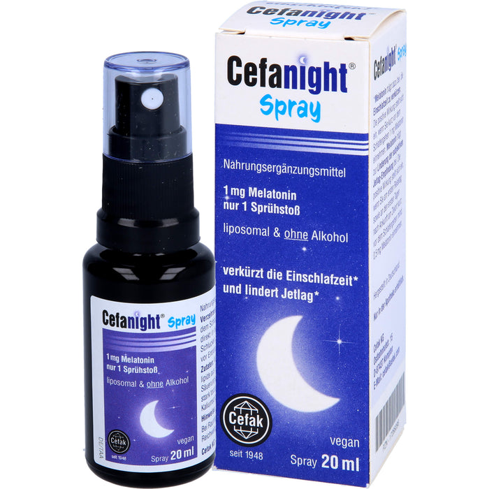 Cefanight Spray mit 1 mg Melatonin verkürzt die Einschlafzeit und lindert Jetlag, 20 ml Lösung