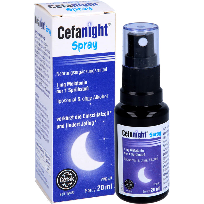 Cefanight Spray mit 1 mg Melatonin verkürzt die Einschlafzeit und lindert Jetlag, 20 ml Lösung