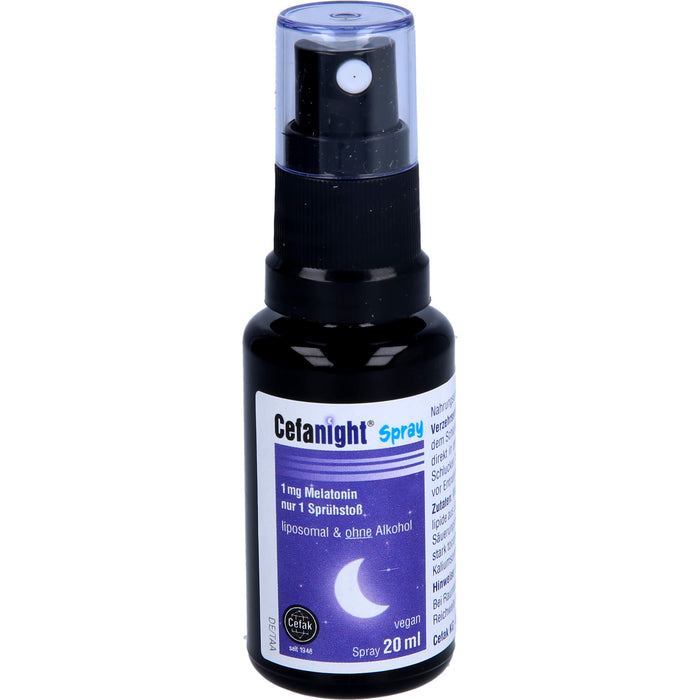 Cefanight Spray mit 1 mg Melatonin verkürzt die Einschlafzeit und lindert Jetlag, 20 ml Lösung