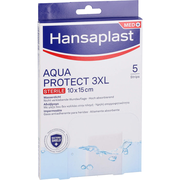 Hansaplast Aqua Protect 10 x 15 cm atmungsaktiver, wasserfester Wundverband polstert die Wunde, ohne zu verkleben, 5 St. Verband