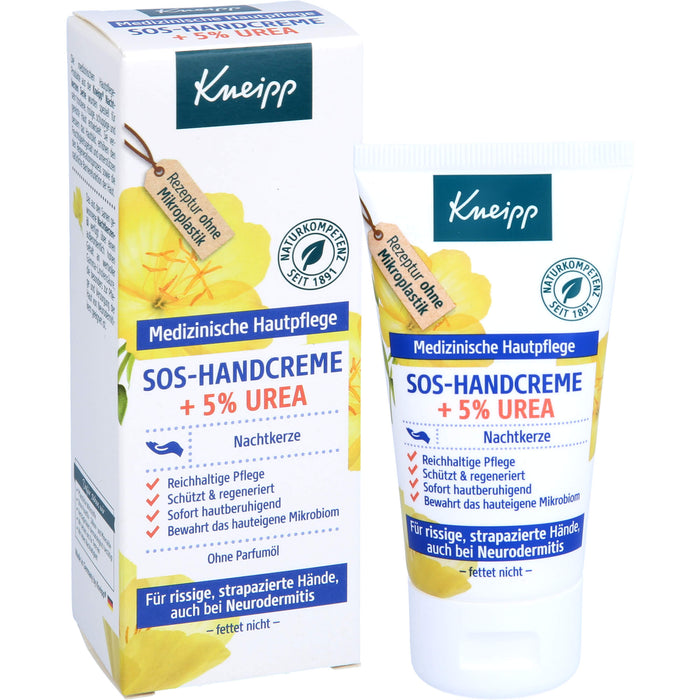 Kneipp SOS-Handcreme + 5% Urea Nachtkerze für rissige, strapazierte Hände und bei Neurodermitis, 50 ml Creme