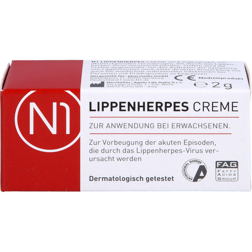 N1 Lippenherpes Creme verhindert die Bläschenbildung, stoppt die Virenvermehrung und lindert rasch Schmerzen, 2 g Creme