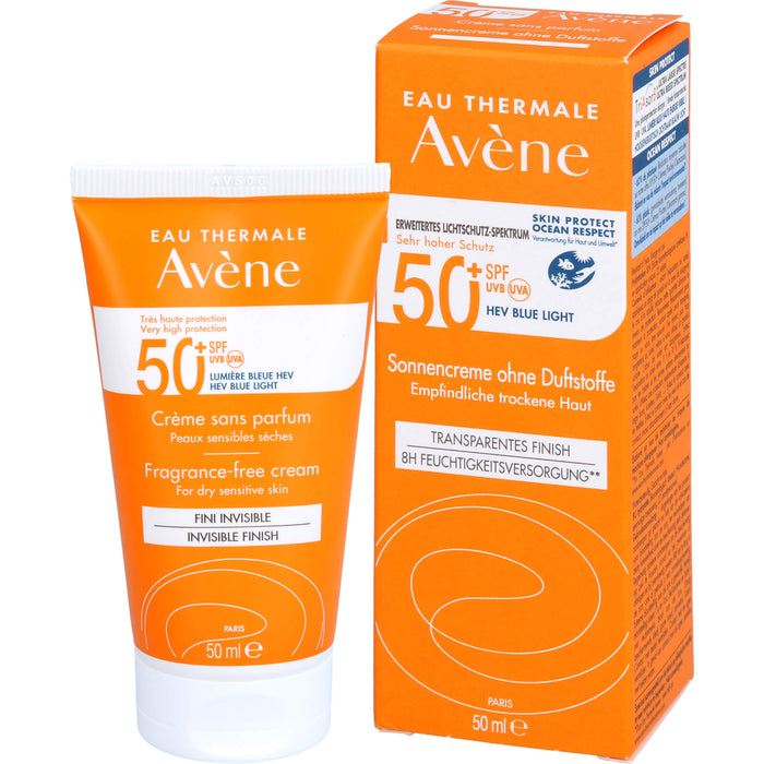 Avène Sonnencreme ohne Duftstoffe LSF 50+ für empfindliche trockene Haut invisible finish, 50 ml Creme