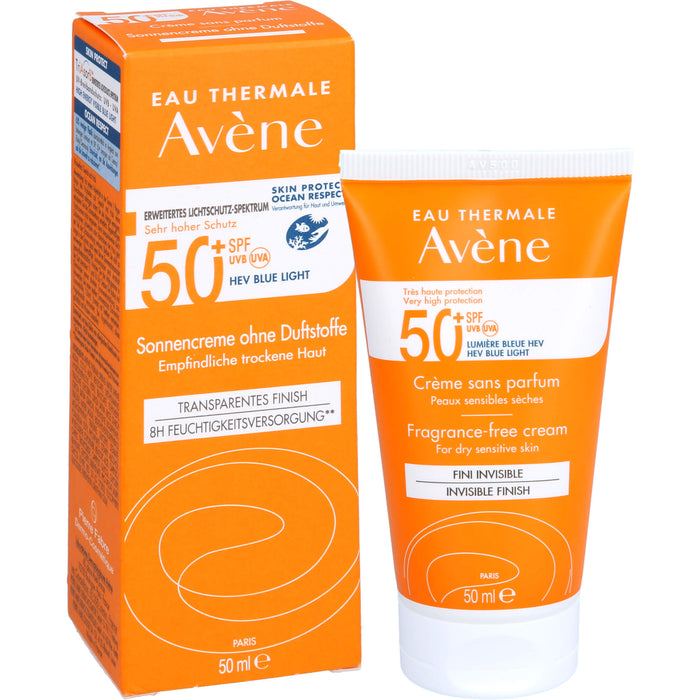 Avène Sonnencreme ohne Duftstoffe LSF 50+ für empfindliche trockene Haut invisible finish, 50 ml Creme