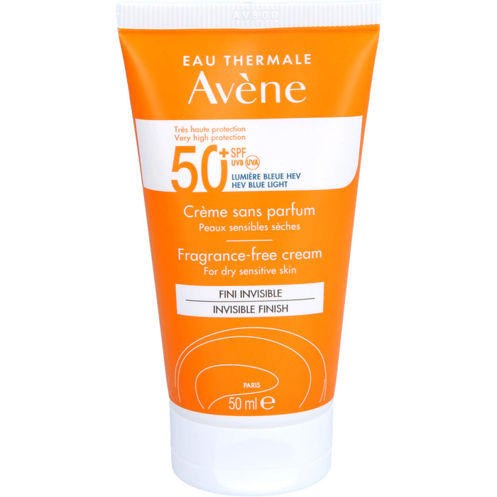 Avène Sonnencreme ohne Duftstoffe LSF 50+ für empfindliche trockene Haut invisible finish, 50 ml Creme