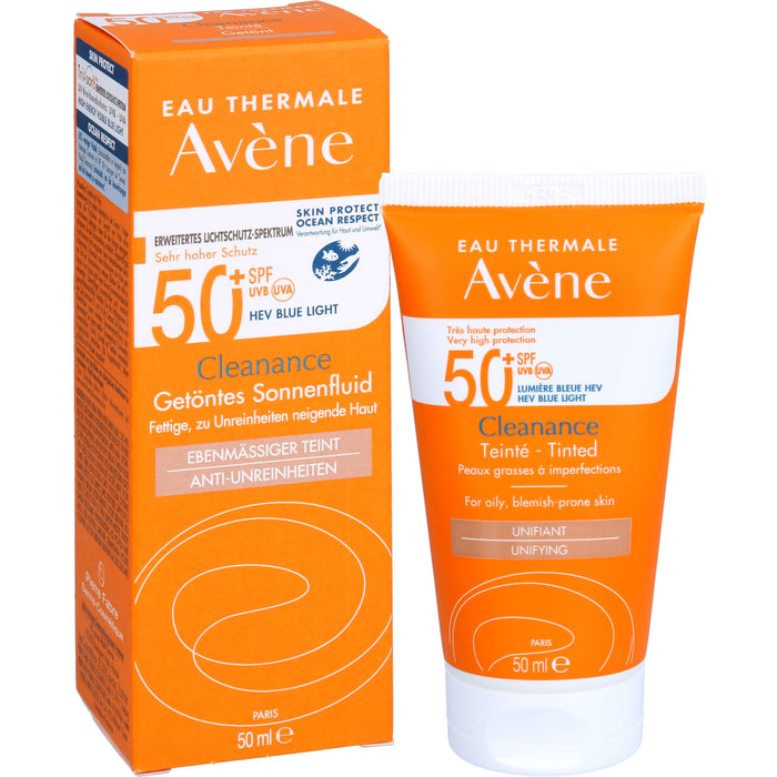 Avène Cleanance getöntes Sonnenfluid LSF 50+ für fettige, zu Unreinheiten neigende Haut für einen ebenmässigen Teint, 50 ml Creme