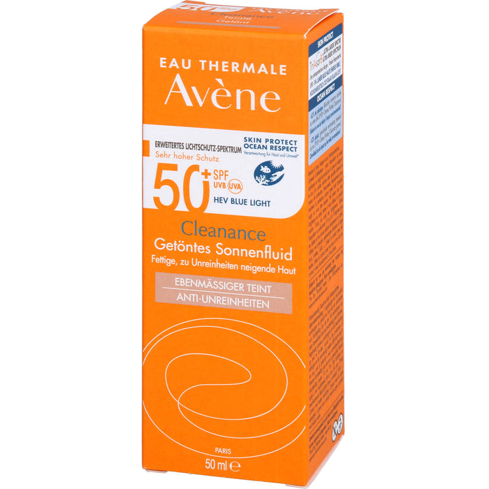 Avène Cleanance getöntes Sonnenfluid LSF 50+ für fettige, zu Unreinheiten neigende Haut für einen ebenmässigen Teint, 50 ml Creme