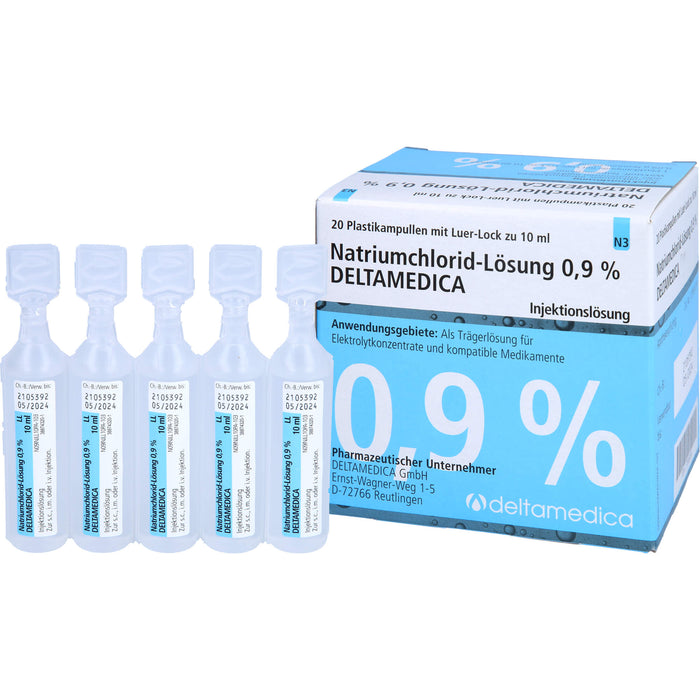 DELTAMEDICA Natriumchlorid-Lösung 0,9 % Injektionslösung Plastikampullen mit Luer-Lock, 20 St. Ampullen