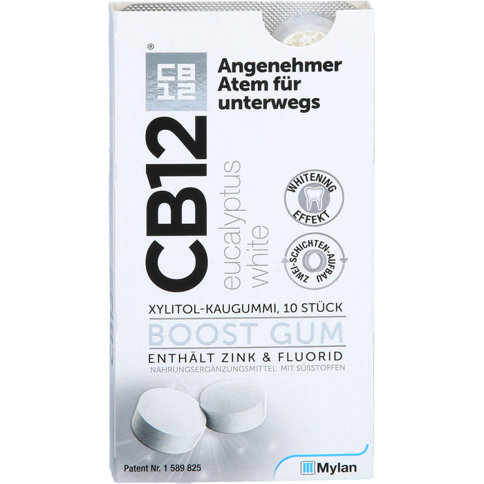 CB12 Boost Xylitol-Kaugummi Eucalyptus gegen Mundgeruch mit Whitening-Effekt, 10 St. Kaugummi