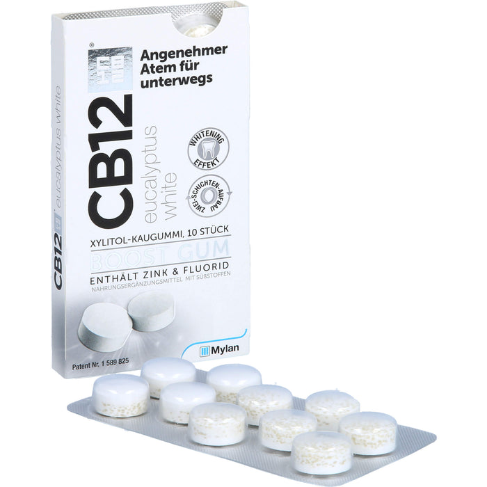 CB12 Boost Xylitol-Kaugummi Eucalyptus gegen Mundgeruch mit Whitening-Effekt, 10 St. Kaugummi