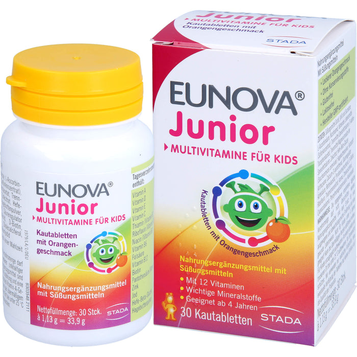 EUNOVA Junior Kautabletten mit Orangengeschmack zur Unterstützung der Gesundheit und Abwehr, 30 St. Tabletten