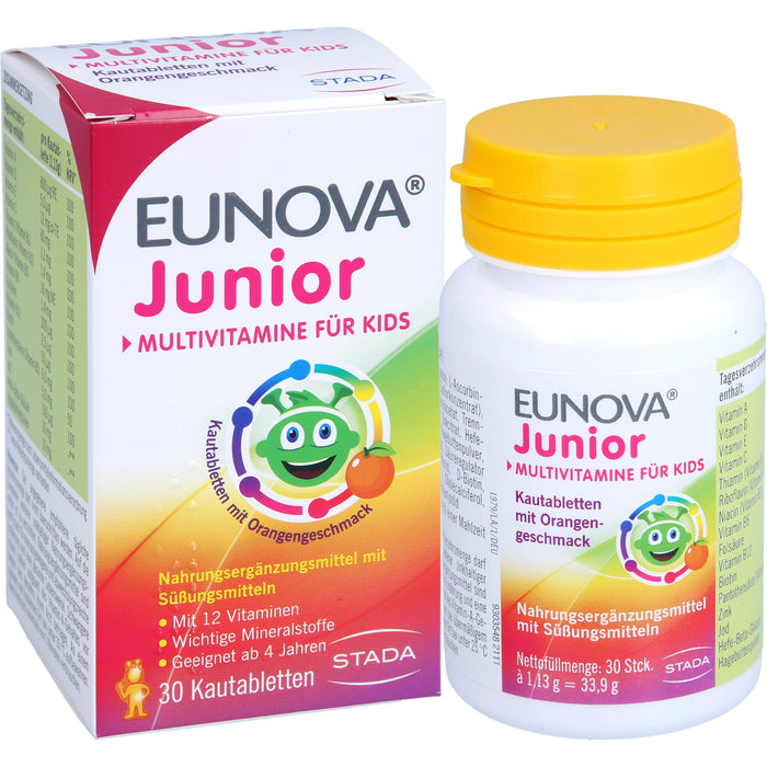 EUNOVA Junior Kautabletten mit Orangengeschmack zur Unterstützung der Gesundheit und Abwehr, 30 St. Tabletten