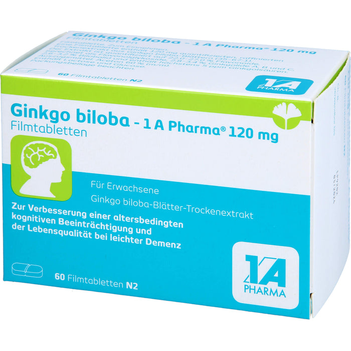 1 A Pharma Ginkgo biloba 120 mg Filmtabletten zur Verbesserung einer altersbedingten kognitiven Beeinträchtigung und bei leichter Demenz, 60 St. Tabletten