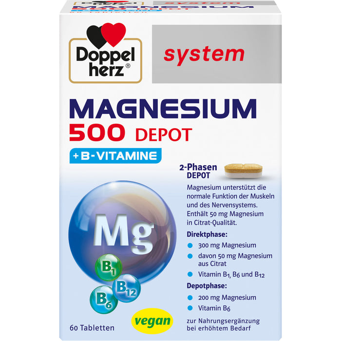 Doppelherz system Magnesium 500 Depot Tabletten für Muskeln und das Nervensystem, 60 St. Tabletten
