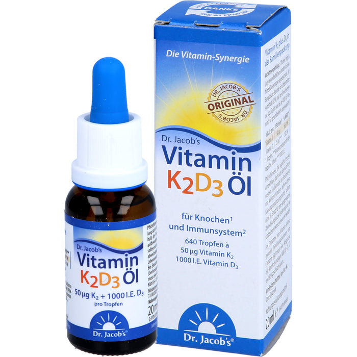 Dr. Jacob's Vitamin 50 mcg K2 + 1000 I.E. D3 Öl, 20 ml Lösung