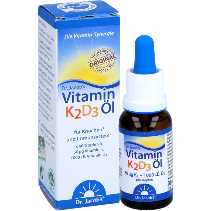 Dr. Jacob's Vitamin 50 mcg K2 + 1000 I.E. D3 Öl, 20 ml Lösung