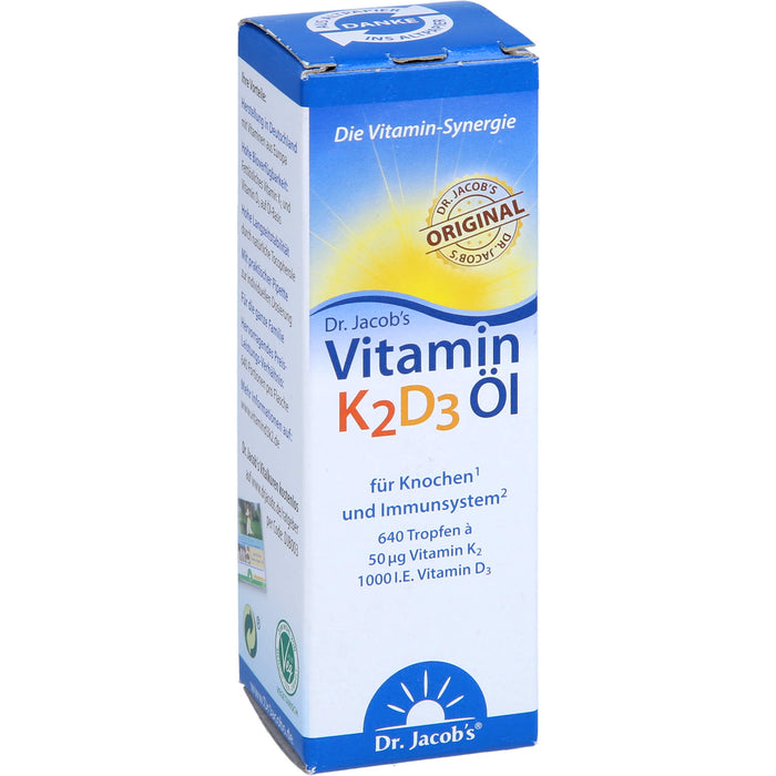 Dr. Jacob's Vitamin 50 mcg K2 + 1000 I.E. D3 Öl, 20 ml Lösung